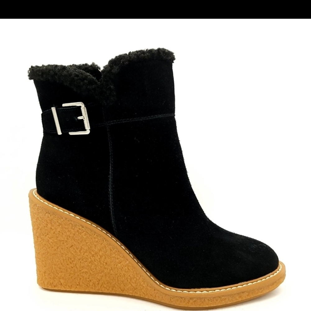 Franco Sarto Boots Women's Size 9.5 Ulayna Black Suede Wedge Boot